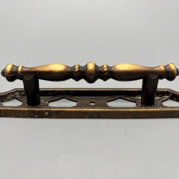 Vintage Ornate Brass Drawer Pulls With Turned Handles And Decorative Backplates - Picture 5 of 6